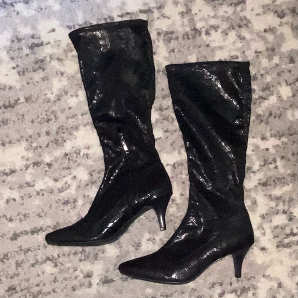 Black “Snake Skin” Knee-High Boots